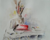 Dialogue de pinceaux et de plumes (36x48)vendu - Natures mortes