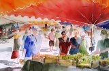 Jour de marché (36x55)     110 € - Portraits et silhouettes